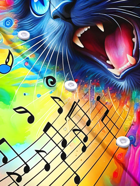 Colorful Tie-Dye Music Note Black Cat Men's Pocket Short Sleeve Shirts