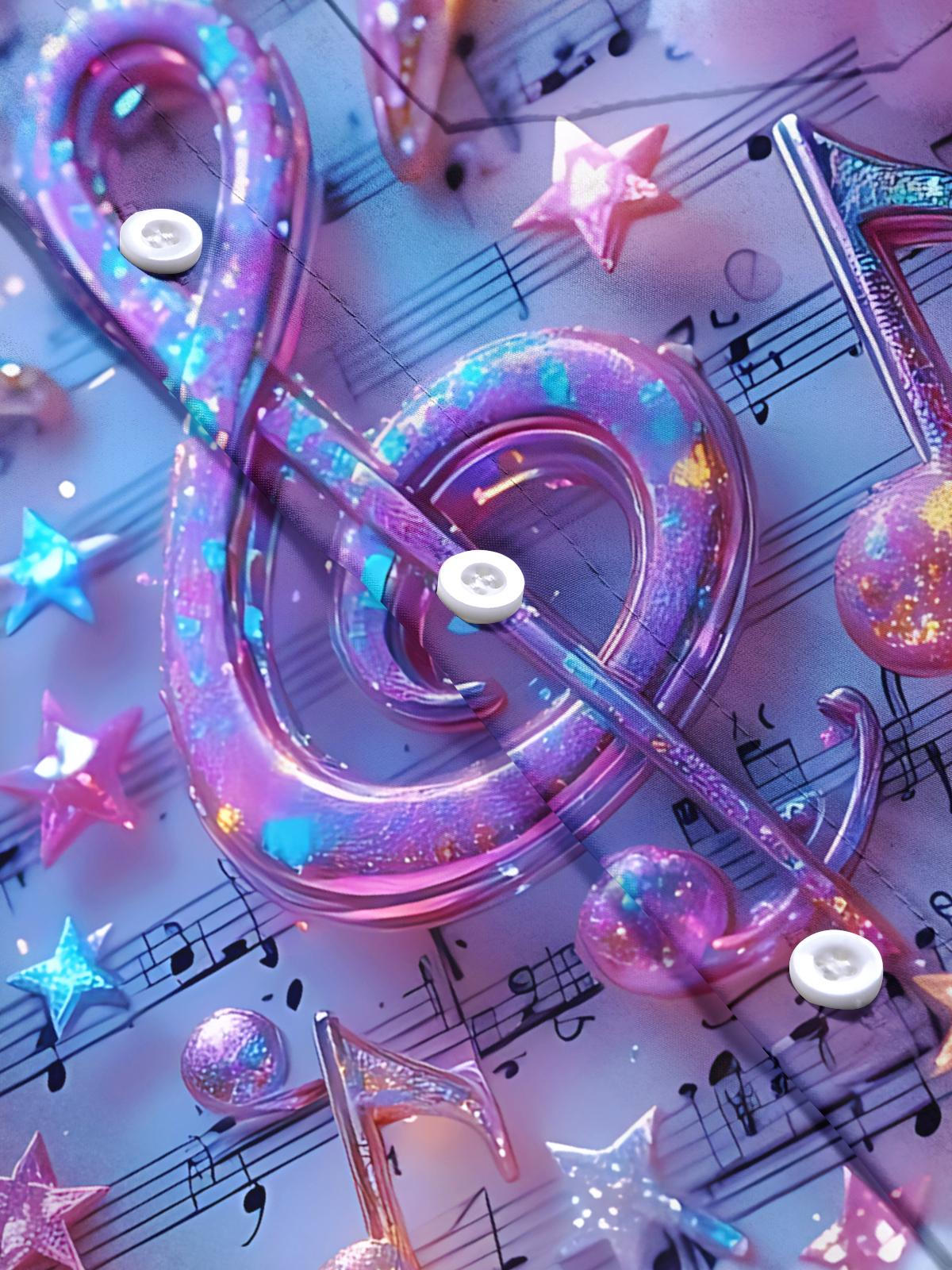 Note Print Men's Pocket Short Sleeve Shirts