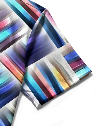 Men's tie dye short sleeve shirt close-up detail view