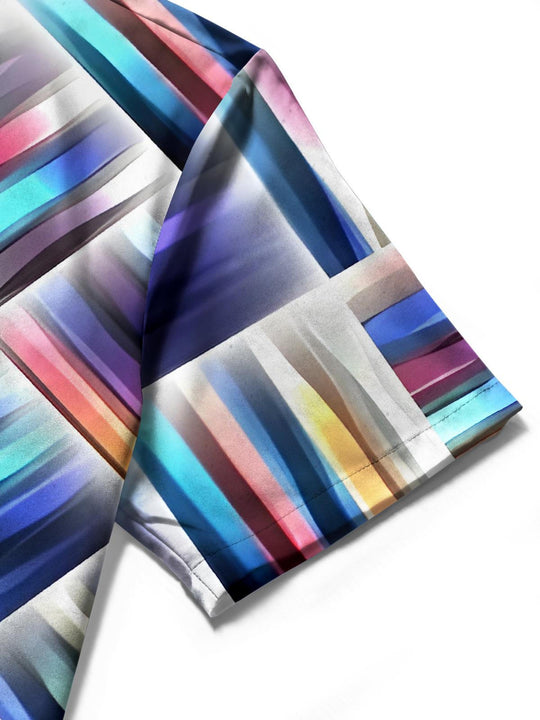 Men's tie dye short sleeve shirt close-up detail view