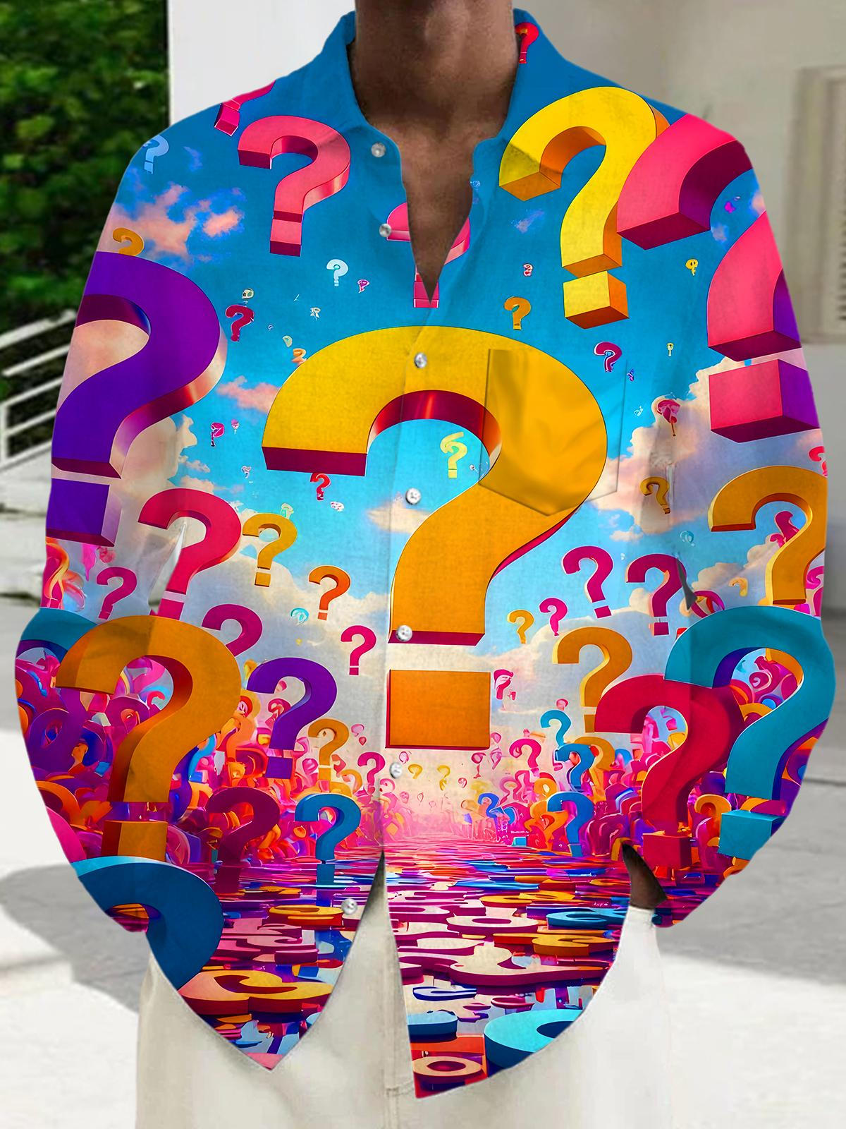 Colorful Question Mark Men's Pocket Long Sleeve Shirts