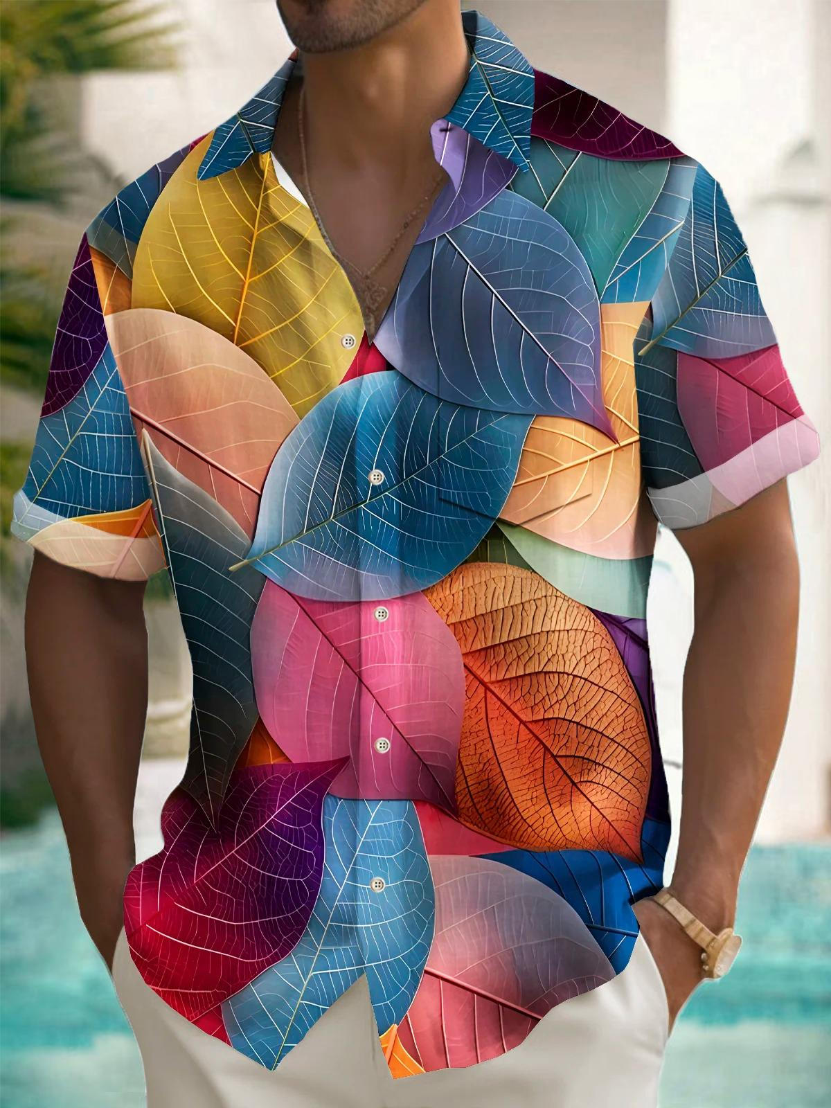 Lleaf Print Men's Pocket Short Sleeve Shirts