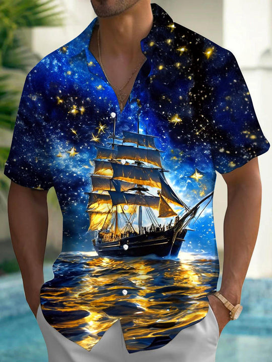 men's Hawaiian shirt front view tropical beach vacation