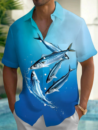 men's fish print shirt front view