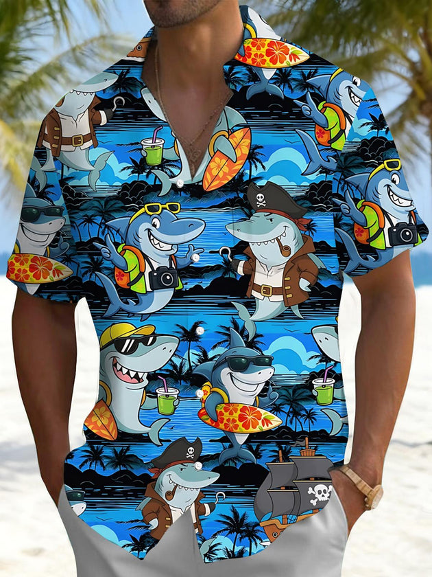 men's Hawaiian shirt front view tropical beach vacation