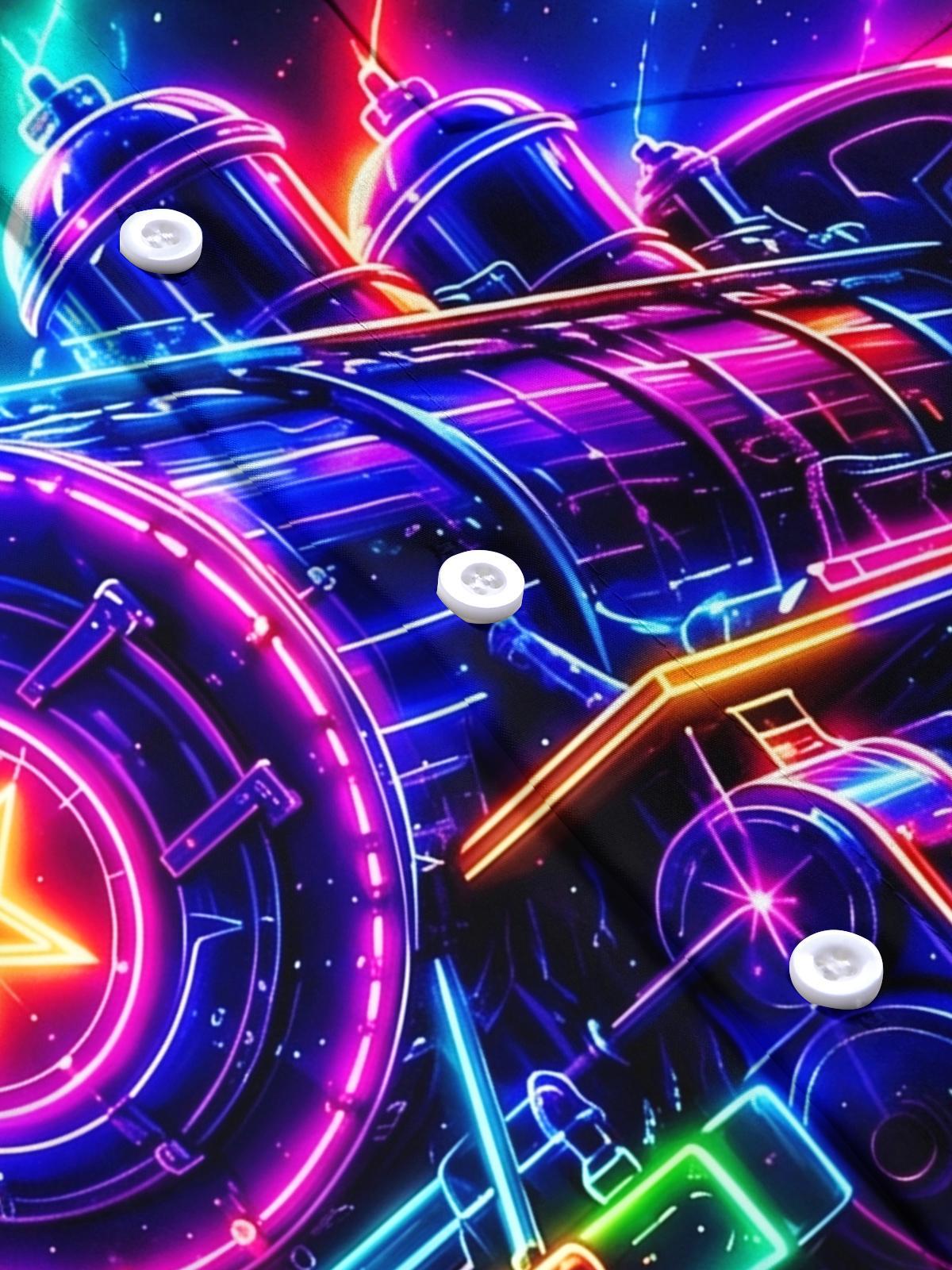 Neon Colorful Glowing Steam Train Men's Pocket Short Sleeve Shirts