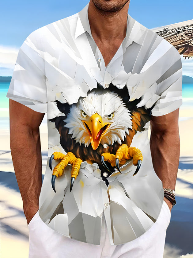 Men's Eagle Print Short Sleeve Shirt Front View for Independence Day