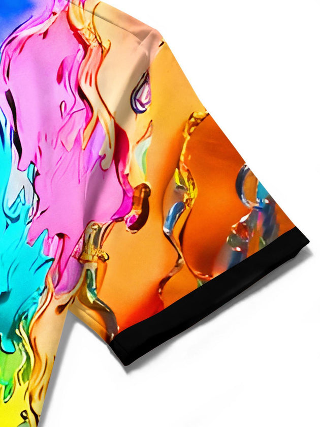 men's vibrant colors abstract print shirt close-up short sleeve