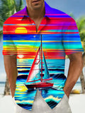 Sailboat Print Men's Pocket Short Sleeve Shirts