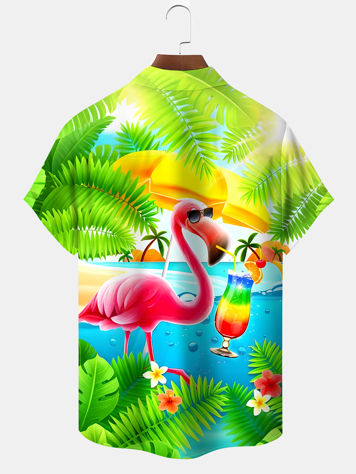 Hawaiian Flamingo Cocktail Men's Pocket Short Sleeve Shirts