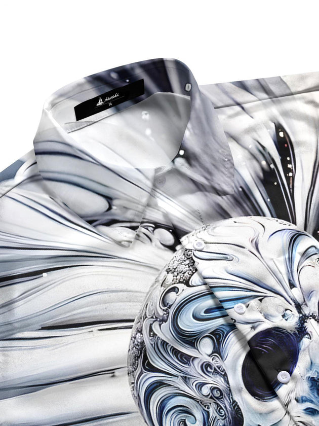 men's gothic print shirt side view