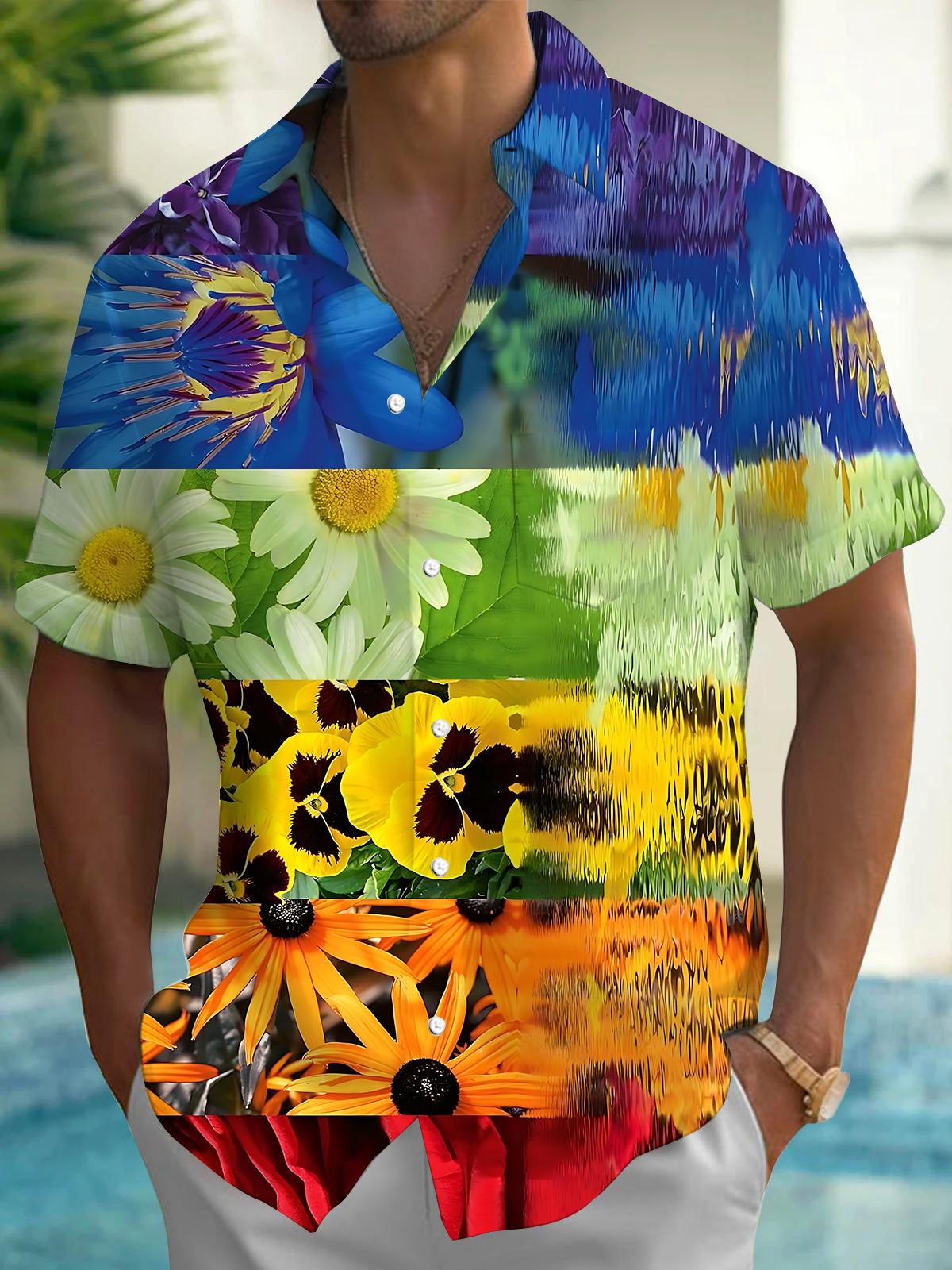 Floral Print Men's Pocket Short Sleeve Shirts