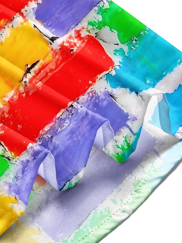 Men's colorful brick print short sleeve shirt lifestyle photo