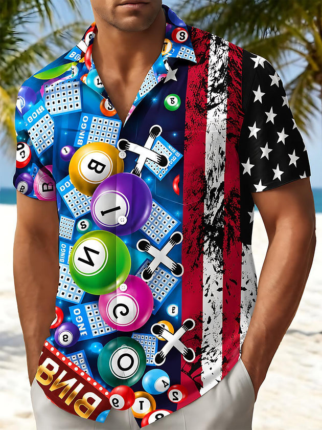 Bingo Game Independence Day Men's Pocket Short Sleeve Shirts