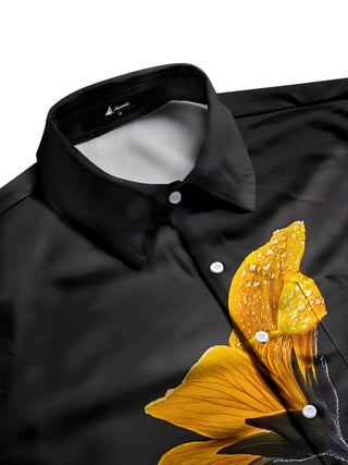 Men's pocket half sleeve shirt with botanical print side view