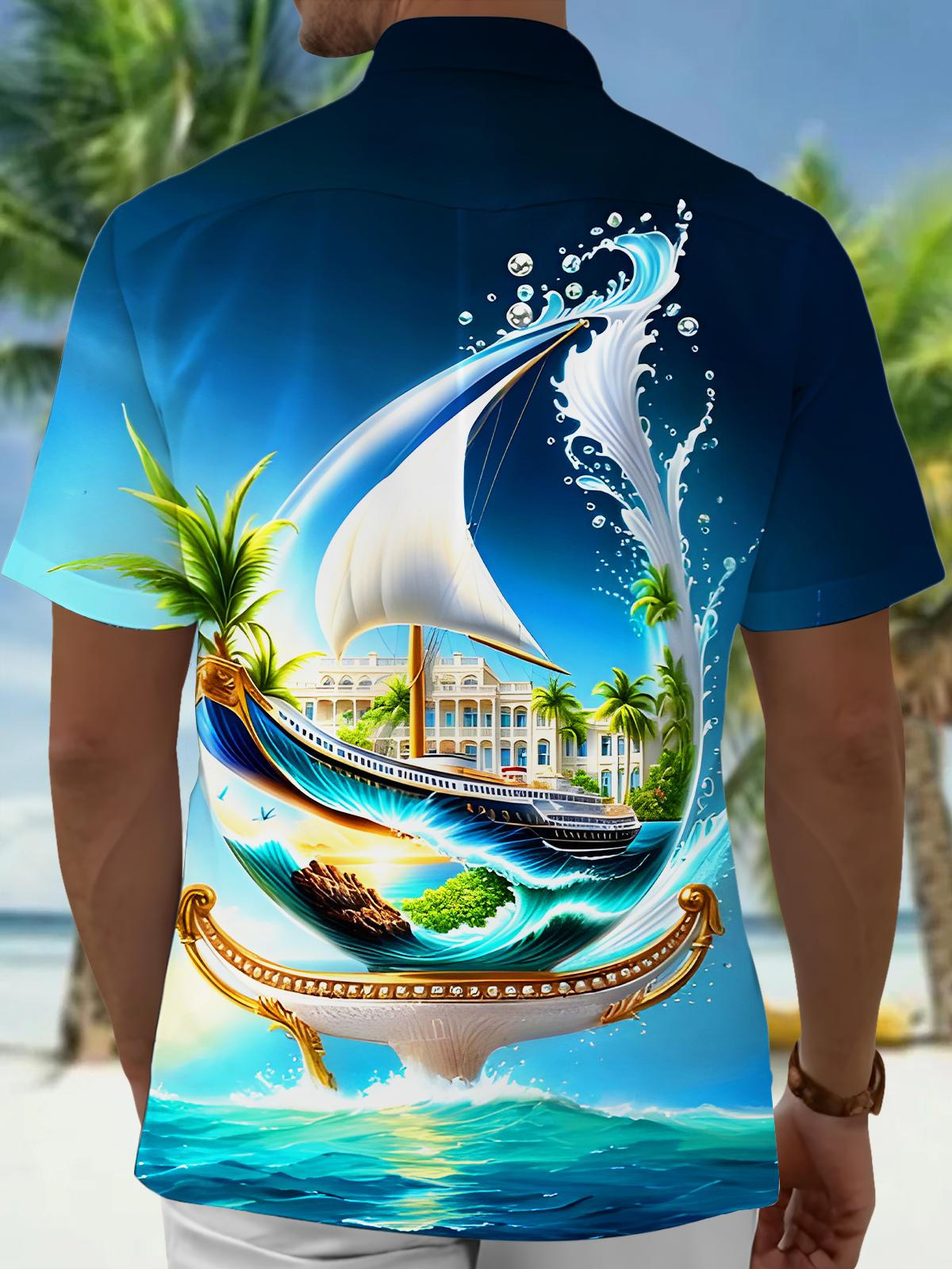 Hawaiian Coconut Art Boat Men's Pocket Short Sleeve Shirts