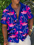 Flamingo Print Short Sleeve Men's Shirts