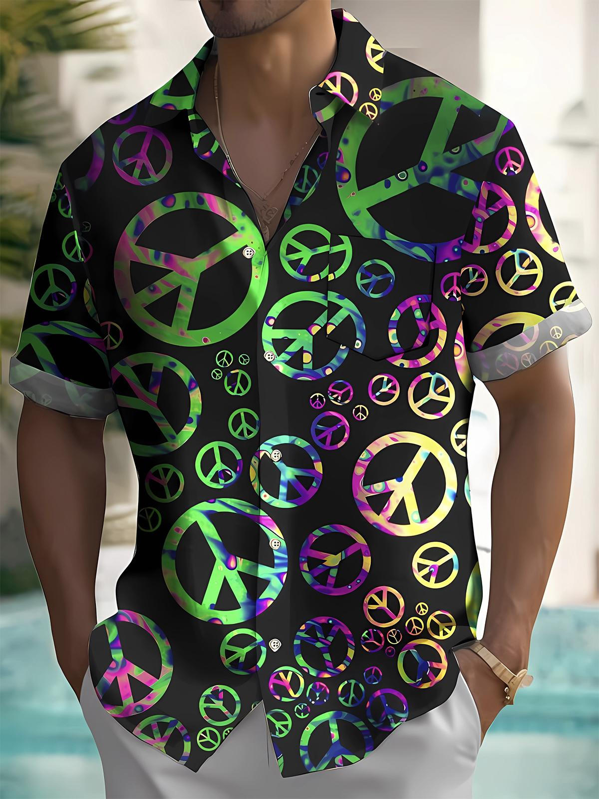 Hippie Art Print Men's Pocket Short Sleeve Shirts