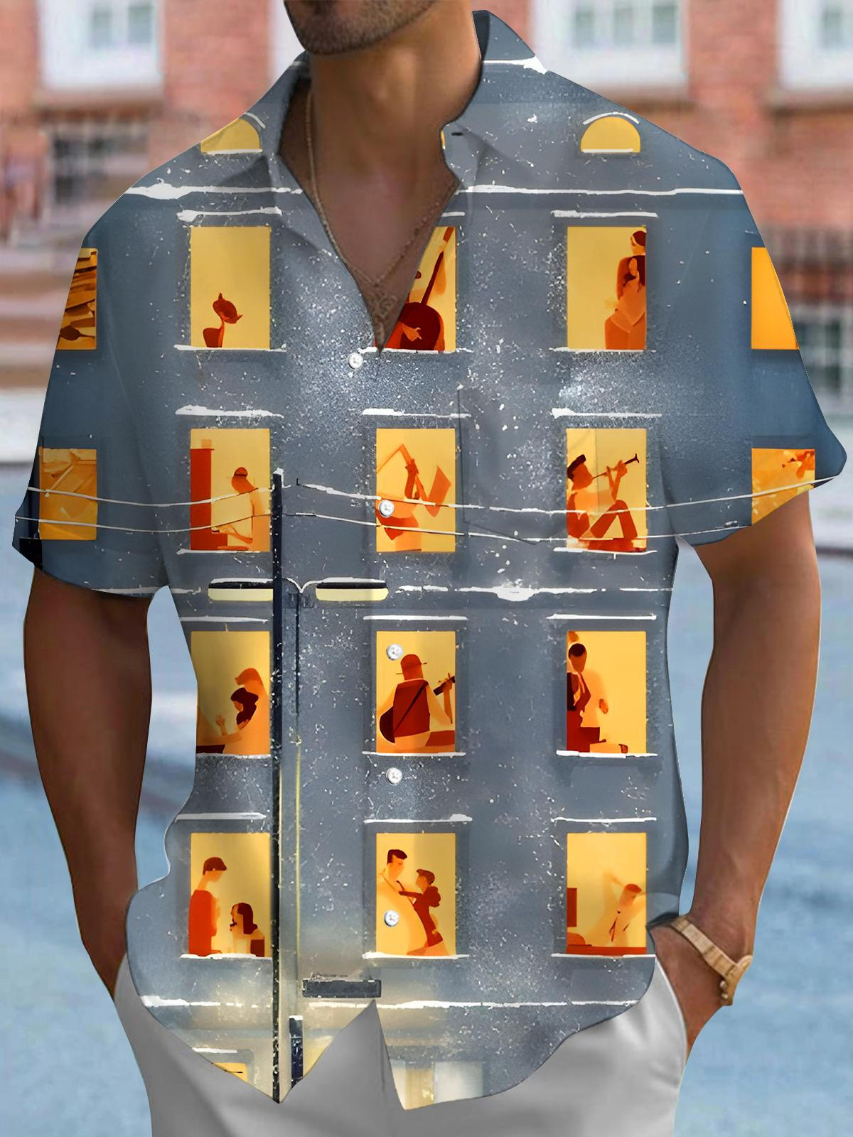 Winter Window Music Men's Pocket Short Sleeve Shirts