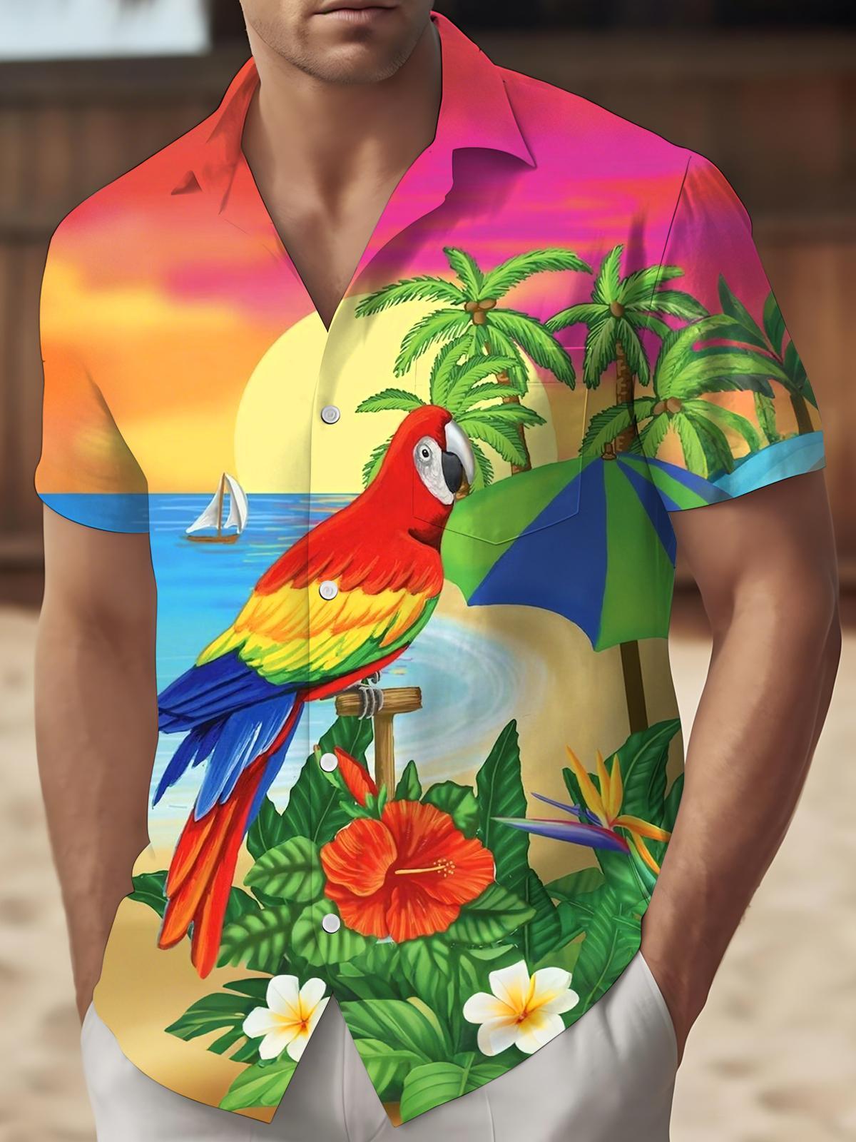 men's Hawaiian shirt front view tropical beach vacation