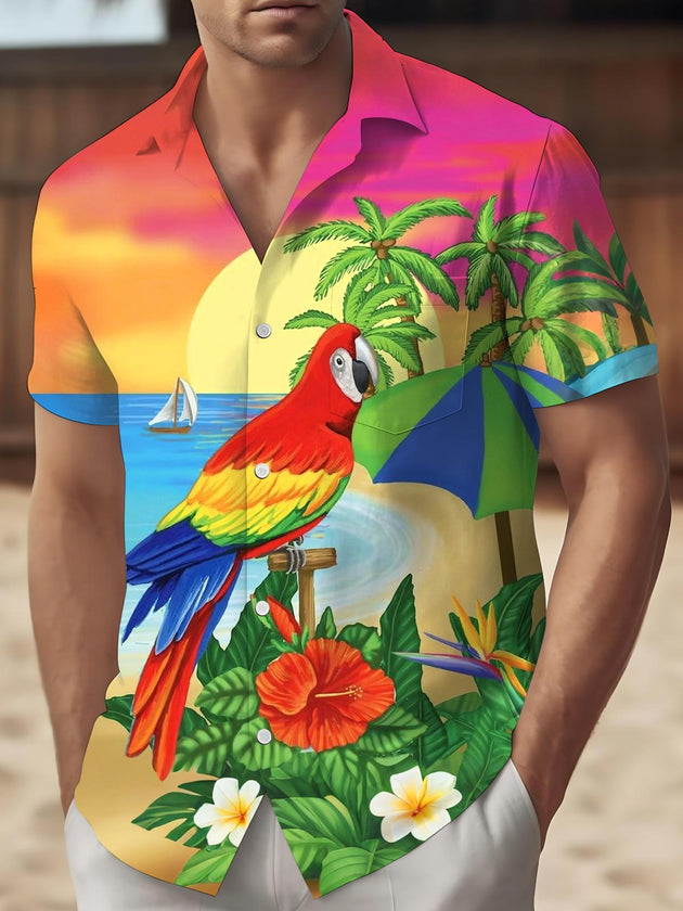 men's Hawaiian shirt front view tropical beach vacation