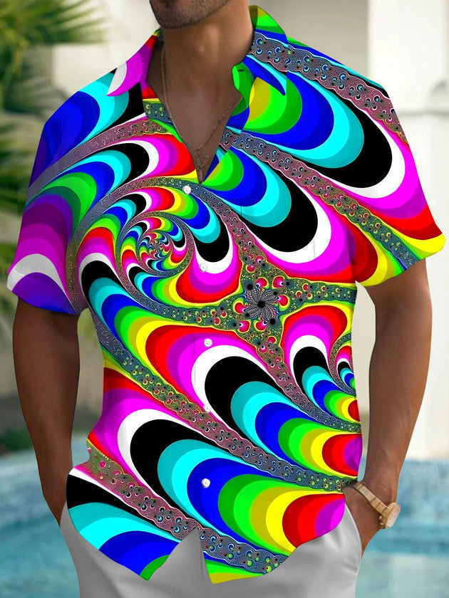 Men abstract tie dye short sleeve shirt front view