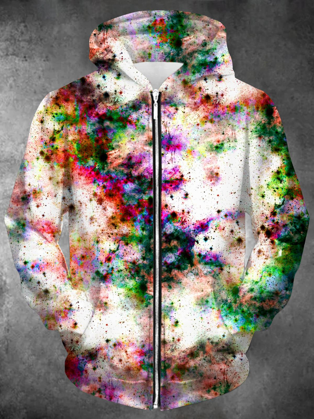 Tie Dye Long Sleeve Pocket Men's Zip Up Hoodies