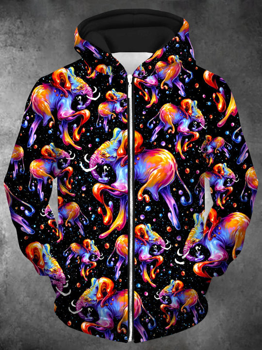 Men's long sleeve elephant graphic pullover hoodie sweatshirt front view