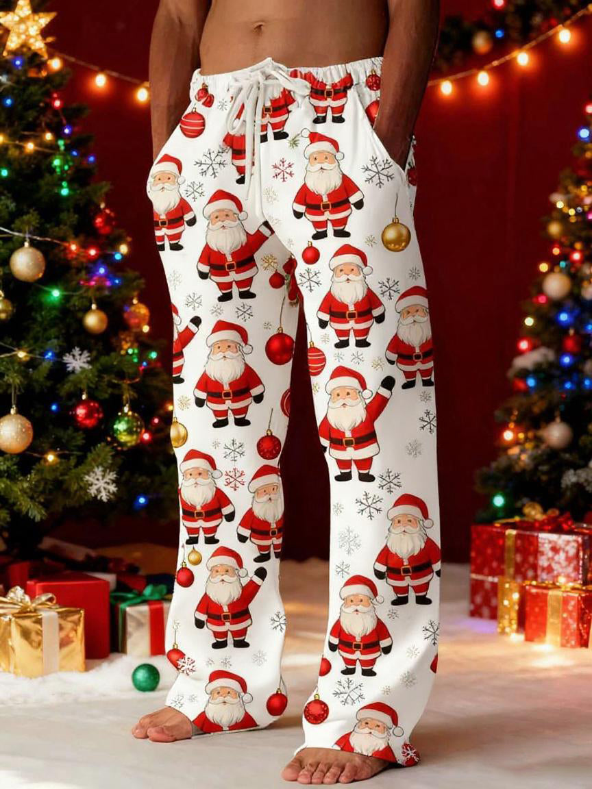 Funny Santa Claus Snowflakes Xmas Men's Casual Elastic Waist Pants