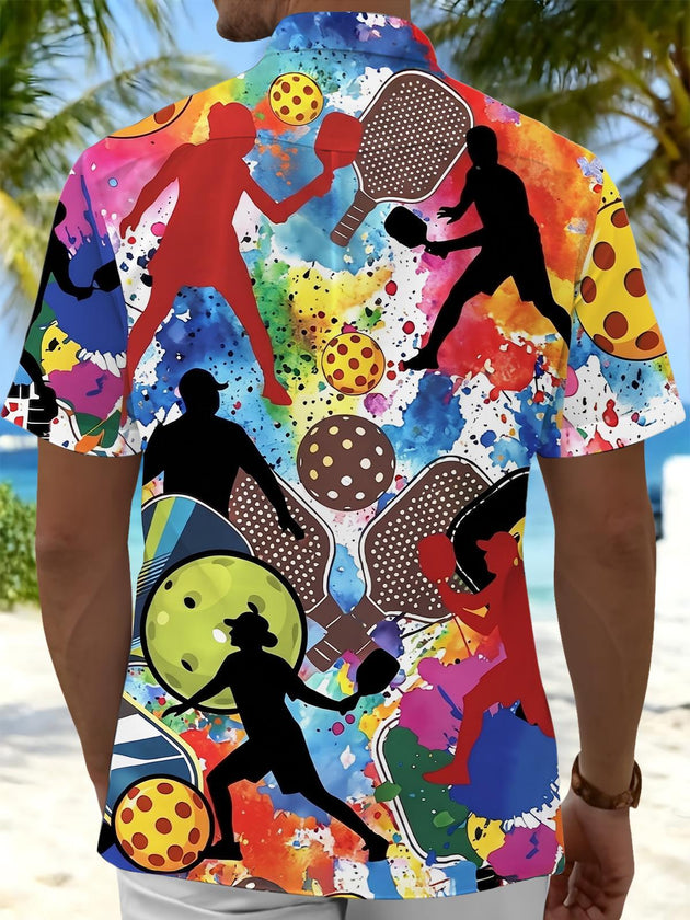 Pickleball Print Men's Pocket Short Sleeve Shirts