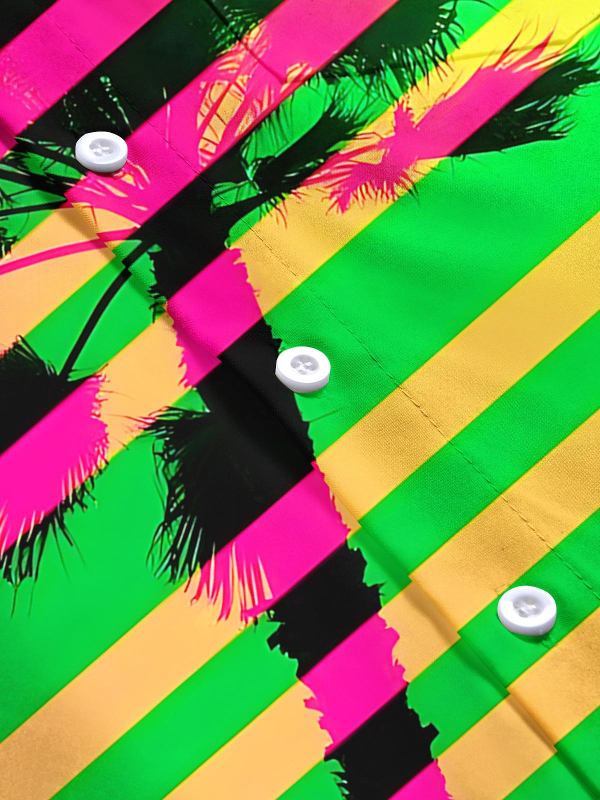 Coconut Tree Stripe Print Men's Pocket Short Sleeve Shirts