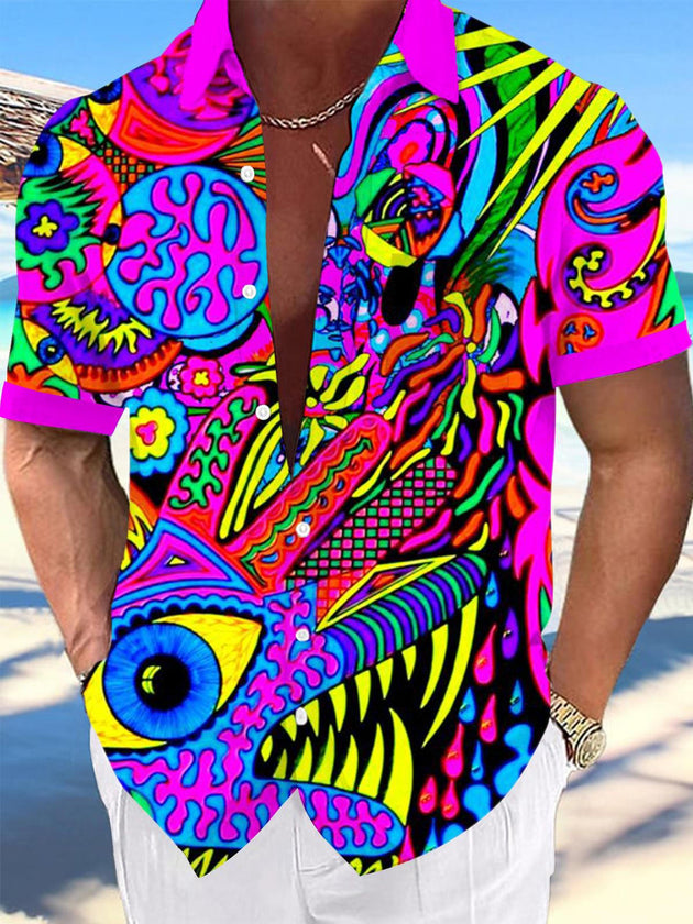 Men's abstract print short sleeve shirt front view