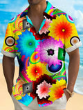 Abstract Gradient Geometric Print Short Sleeve Men's Shirts With Pocket