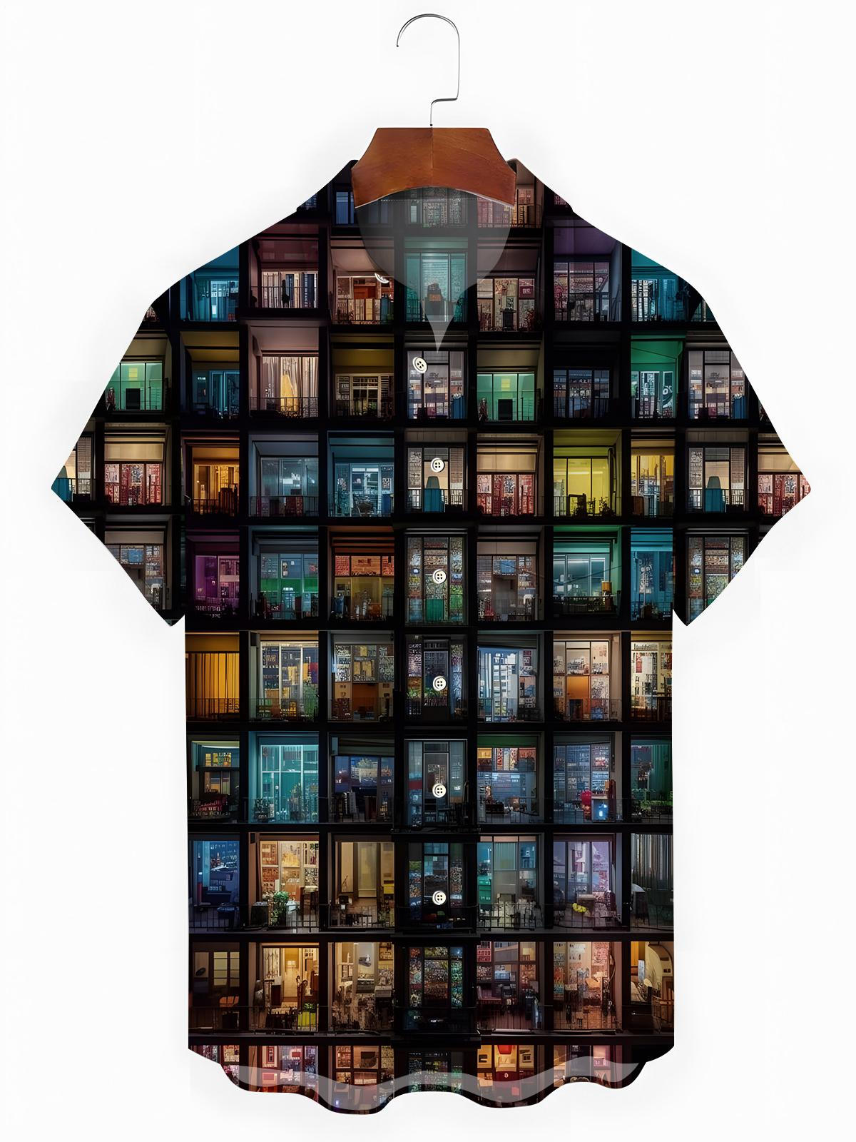 Balcony Print Men's Pocket Short Sleeve Shirts