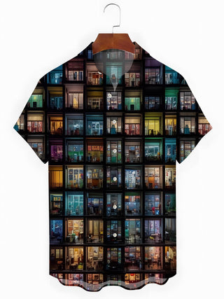 Men's Balcony Print Pocket Short Sleeve Shirt Front View