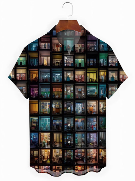 Men's Balcony Print Pocket Short Sleeve Shirt Front View