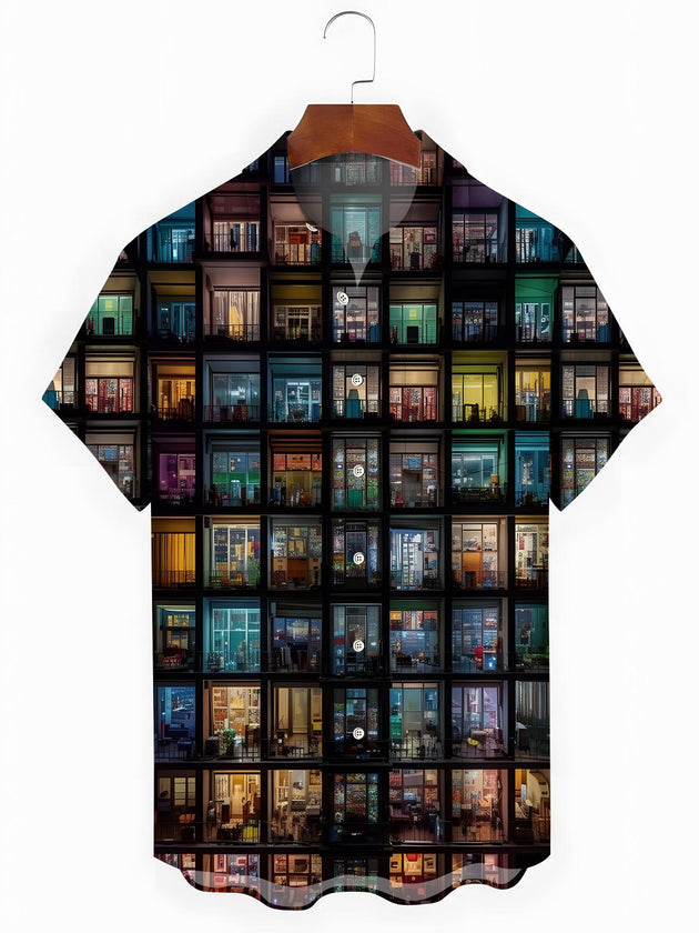 Men's Balcony Print Pocket Short Sleeve Shirt Front View