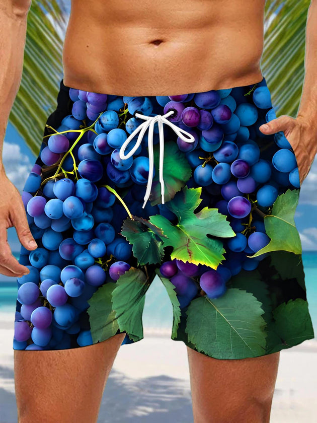 Men's grape print pocket casual shorts front view
