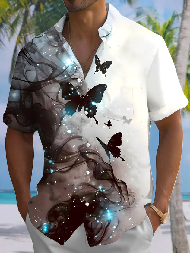Men's abstract butterfly print short sleeve shirt front view