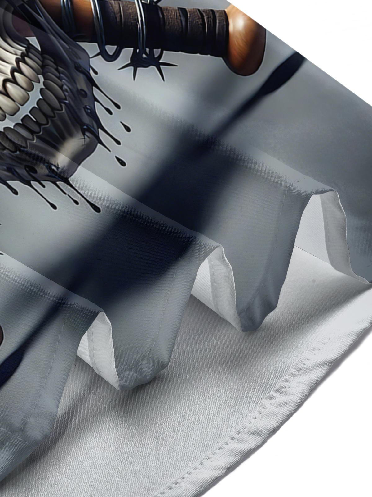 Baseball Skull Print Men's Pocket Short Sleeve Shirts