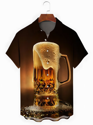 Men's beer print short sleeve shirt front view