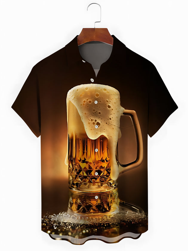 Men's beer print short sleeve shirt front view