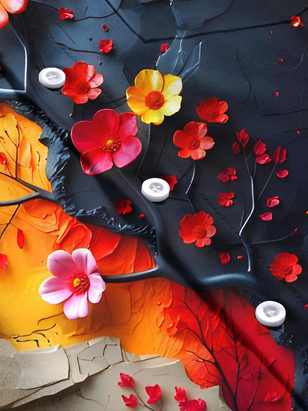 Men's floral short sleeve shirt detail close-up