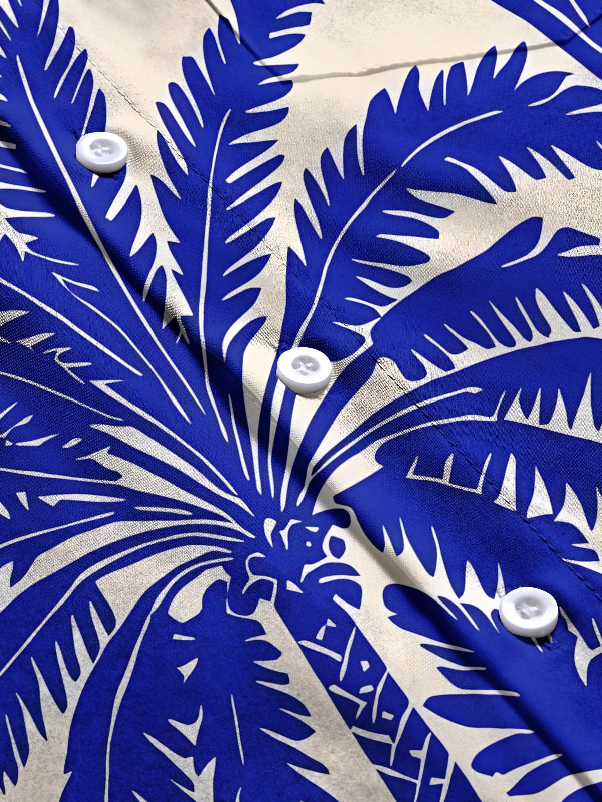 Hawaiian Palm Tree Print Men's Pocket Short Sleeve Shirts