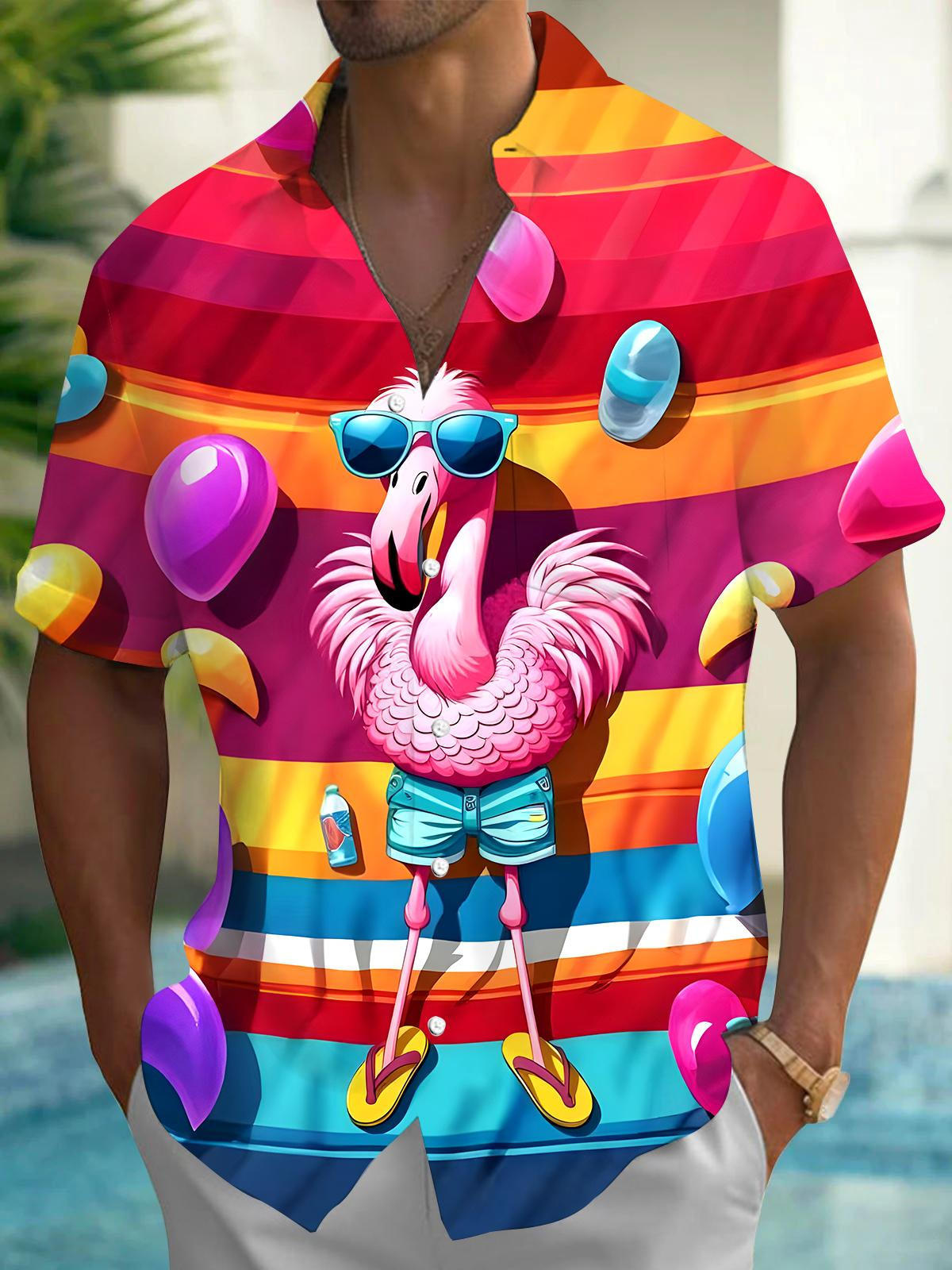 Hawaiian Flamingo Men's Pocket Short Sleeve Shirts