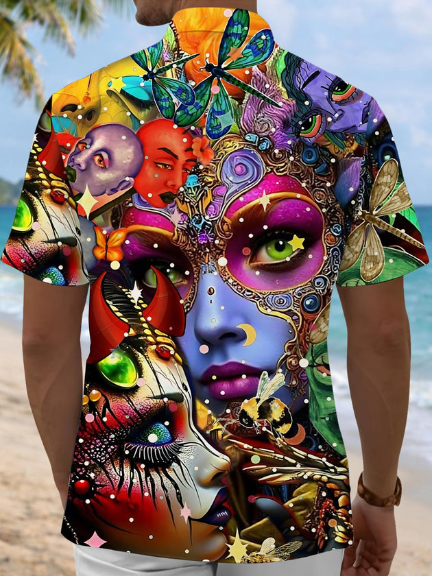 Men's abstract print short sleeve shirt back view