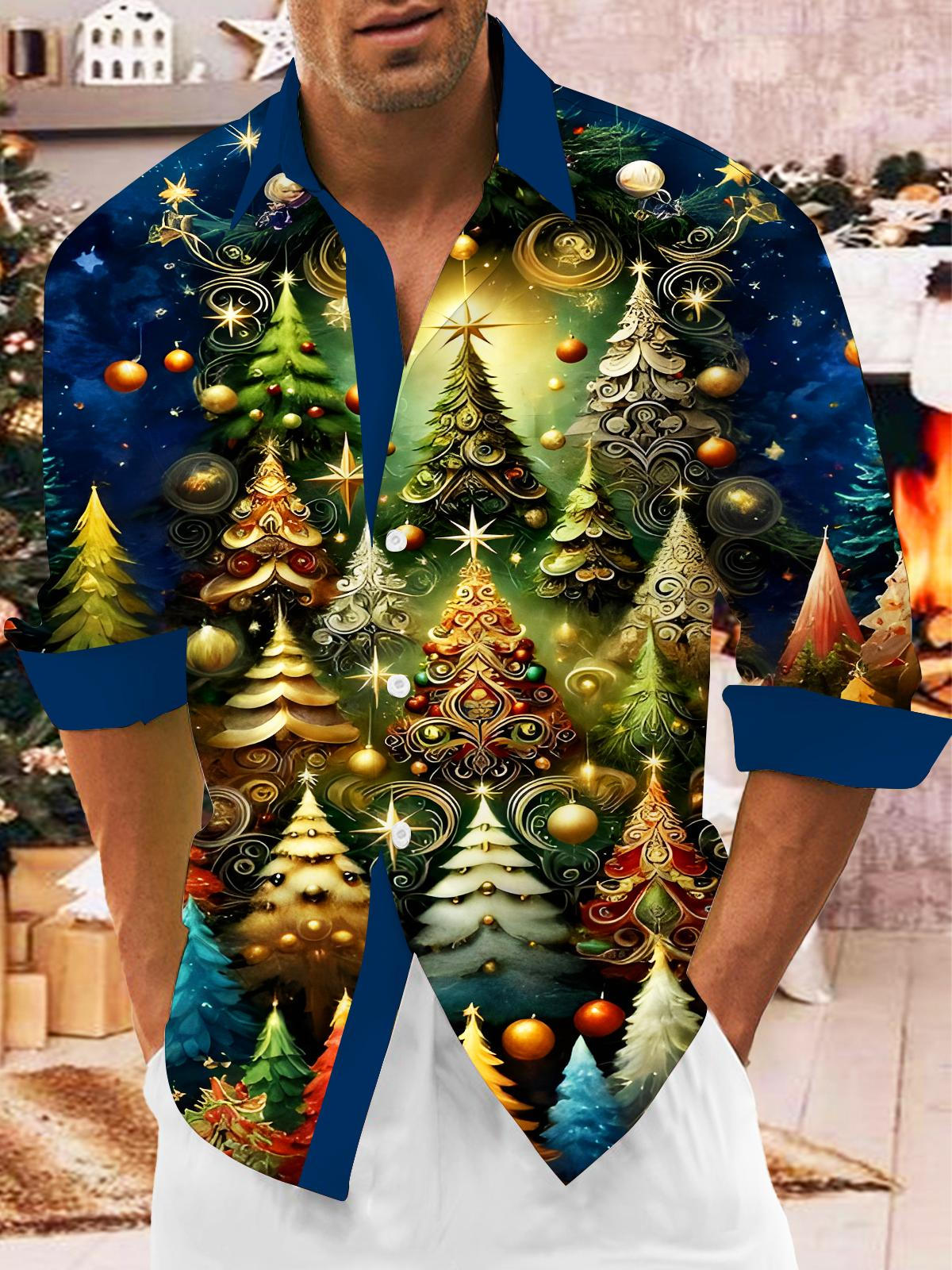 Christmas Tree Xmas Men's Pocket Long Sleeve Shirts