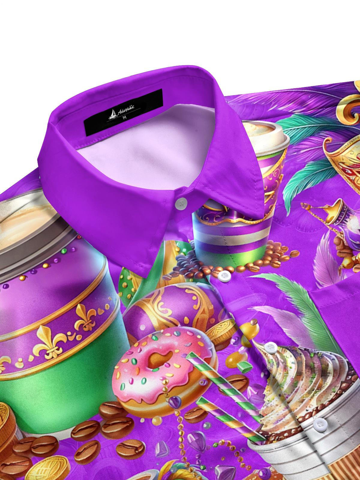 Mardi Gras Food Mask Print Men's Pocket Short Sleeve Shirts