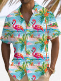 Hawaiian Flamingo Coconut Tree Print Men's Pocket Short Sleeve Shirts