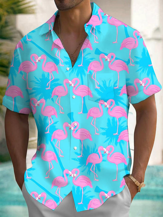 Men's Flamingo pocket short sleeve shirt front view